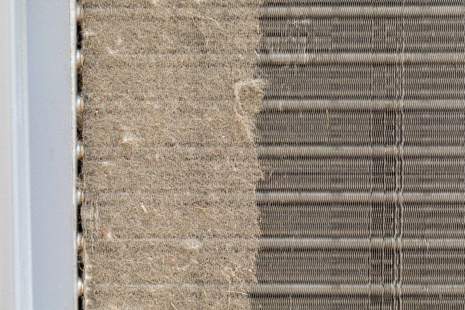 Dirty,Air,Conditioning,Unit.,Condenser,Coil,Full,Of,Dirt,And